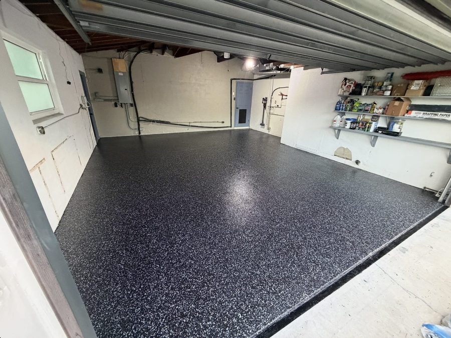 Black flake epoxy garage floor in Tampa Bay